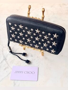 JIMMY CHOO Black Star-Embellished Zip Wallet LONG